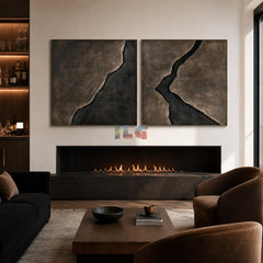 Bronze Rift Pair – Abstract Wabi-Sabi Textured Wall Art