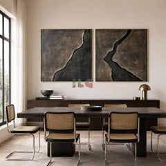 Bronze Rift Pair – Abstract Wabi-Sabi Textured Wall Art