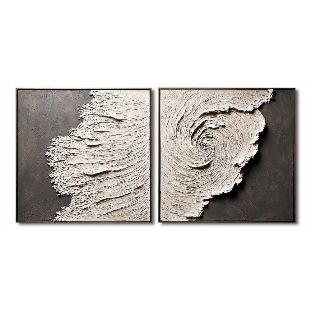 Erosion in Motion – Textured Abstract Diptych Wall Art hand-painted wall art