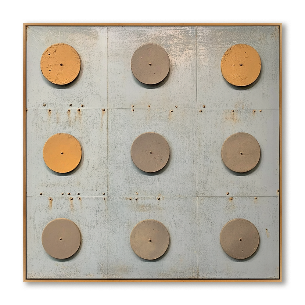Ordered Silence – Minimalist Geometric Industrial Abstract Oil Painting hand-painted wall art