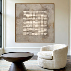 Stone Rhythm – Neutral Abstract Grid Textured Wall Art