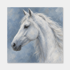 White Horse in Blue oil painting on a neutral gray background
