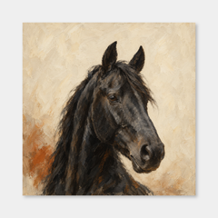 Black Horse Minimal Portrait oil painting on a neutral gray background