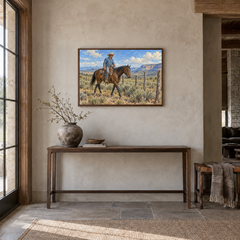 Working Cowboy & Horse painting framed in a Western entryway