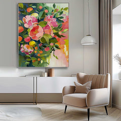 Custom Painting Boho Wall Decor Abstract Peony Flower Oil Painting on Canvas Large Original Watercolor Flowers Art