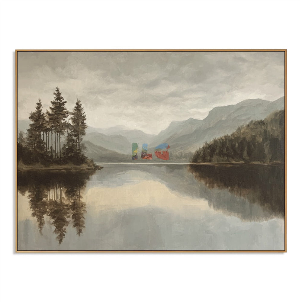 Misty Highland Lake – Landscape Wall Art hand-painted wall art