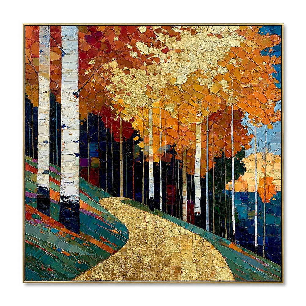Amberwood Birch Path – Landscape Wall Art hand-painted wall art
