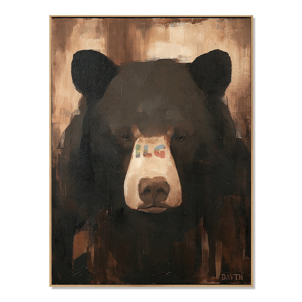 Shadow Bear Gaze – Rustic Portrait Wall Art hand-painted wall art