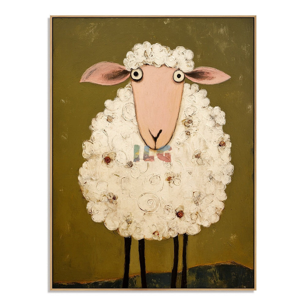 Blooming Wool Lamb – Farmhouse Sheep Wall Art hand-painted wall art