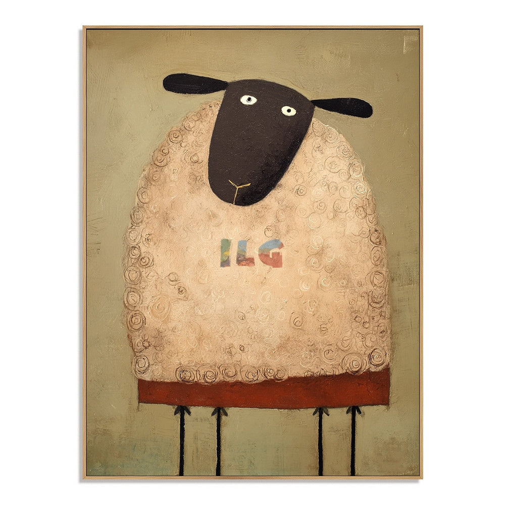 Curly Wool Sheep Portrait – Farmhouse Animal Wall Art hand-painted wall art
