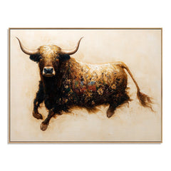 Floral Highland Cow Portrait – Farmhouse Animal Wall Art hand-painted wall art