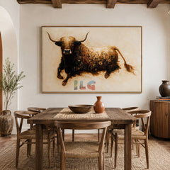 Floral Highland Cow Portrait – Farmhouse Animal Wall Art