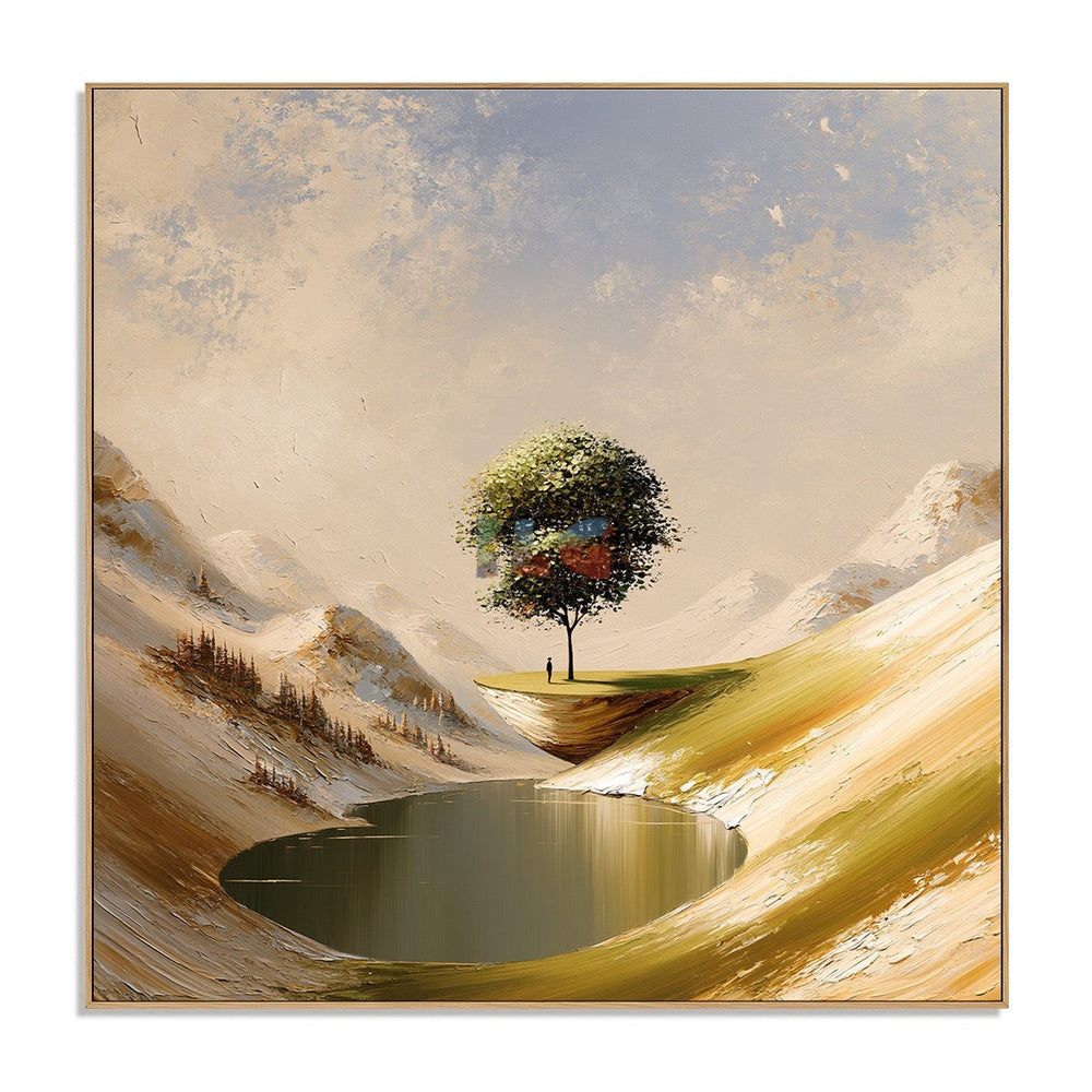 Solitary Tree Valley – Mountain Landscape Wall Art hand-painted wall art