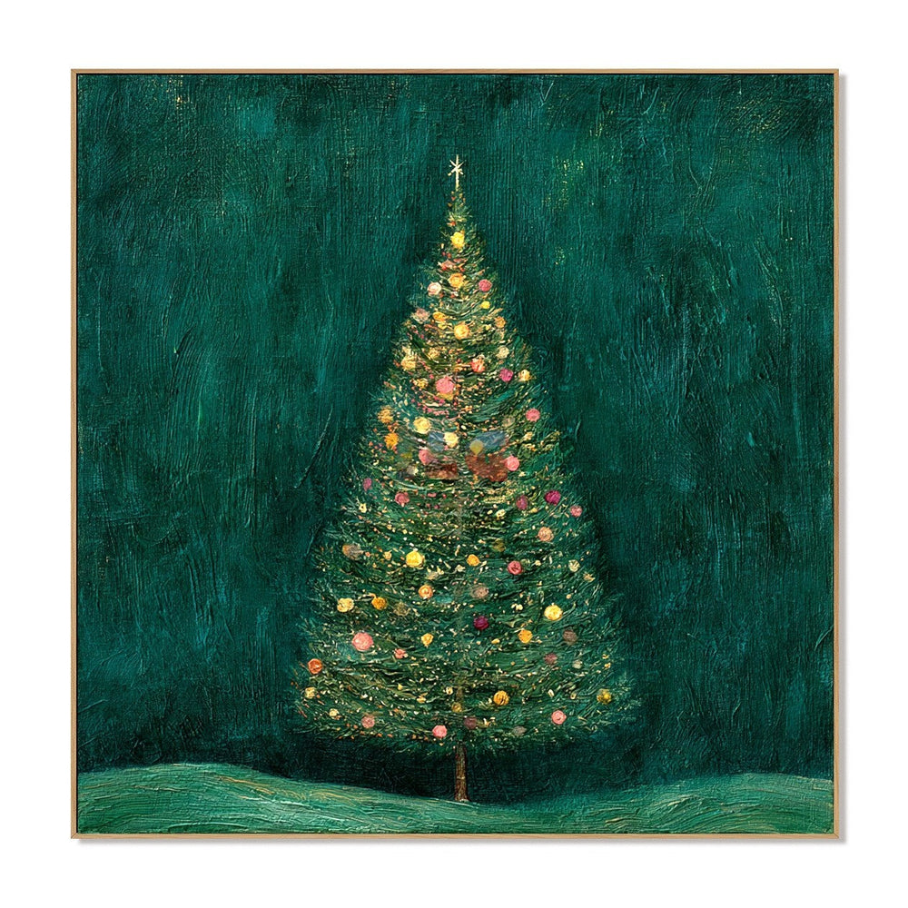 Midnight Evergreen Sparkle – Christmas Tree Textured Wall Art hand-painted wall art