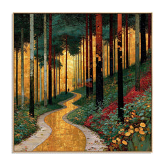 Golden Woodland Passage – Forest Landscape Textured Wall Art hand-painted wall art