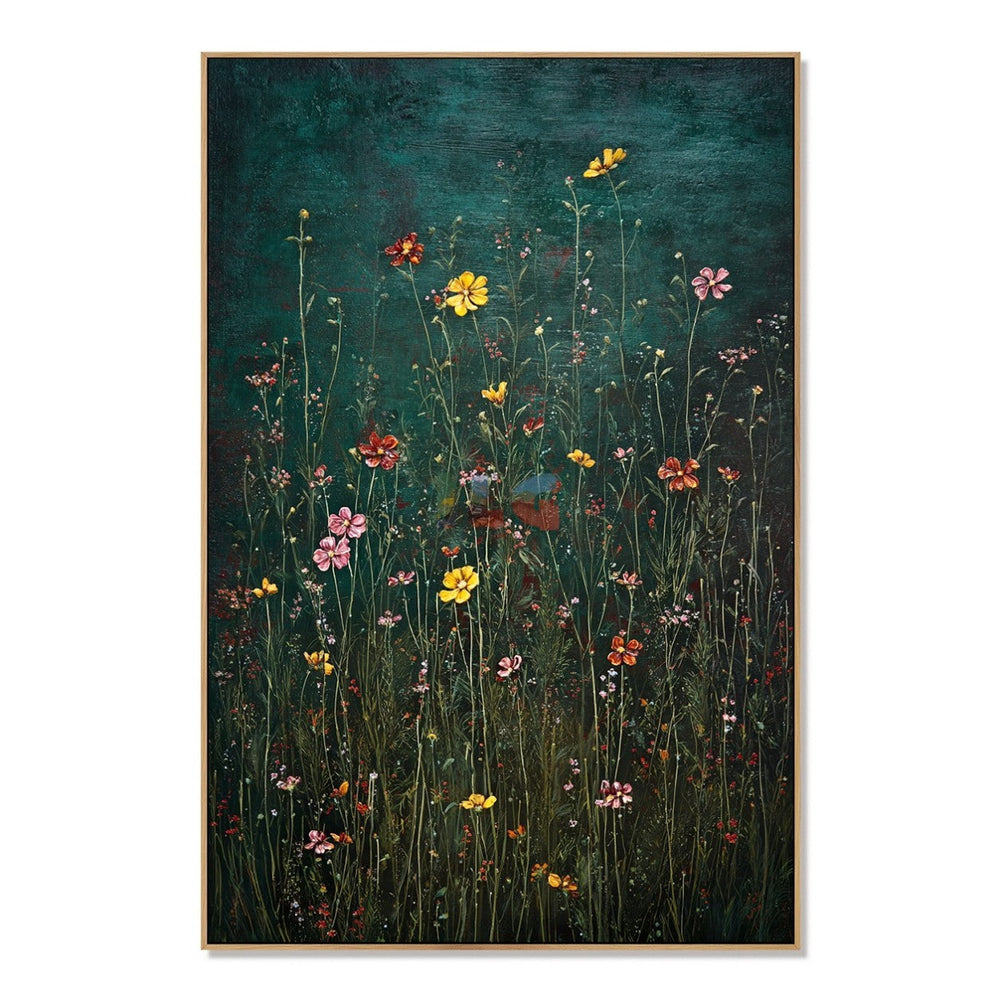 Midnight Wildflower Garden – Dark Botanical Floral Wall Art hand-painted wall art