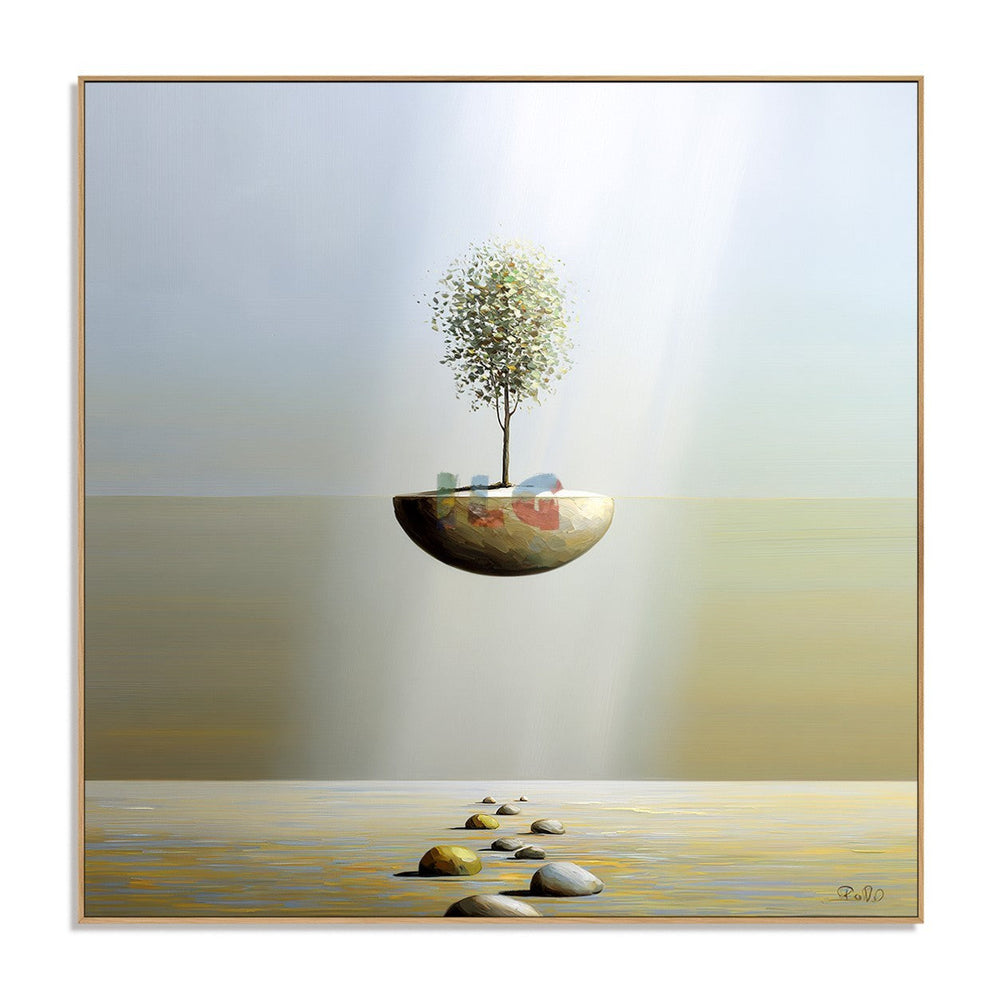 Luminous Island Path – Minimalist Surreal Landscape Wall Art hand-painted wall art