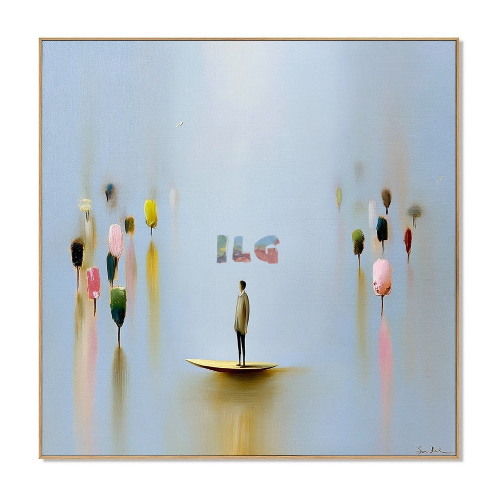 Pastel Drift Reverie – Minimalist Surreal Figure Wall Art hand-painted wall art