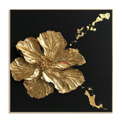 Midnight Gilded Petals – Luxury Textured Floral Wall Art hand-painted wall art