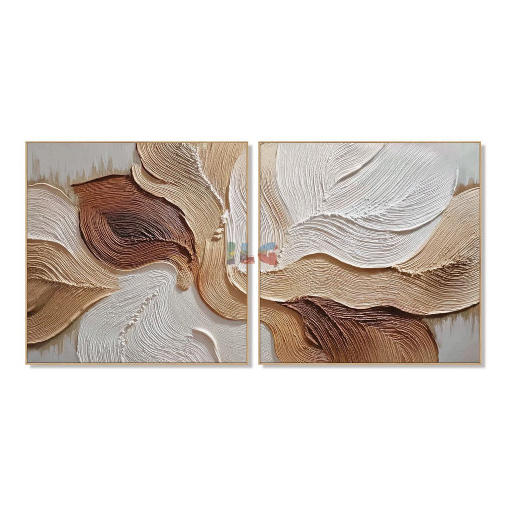 Earthen Petal Flow – Neutral Textured Botanical Wall Art Set hand-painted wall art