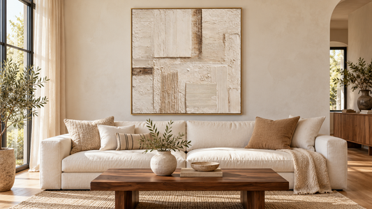 Tactile Neutral Mosaic in an organic-modern condo living room