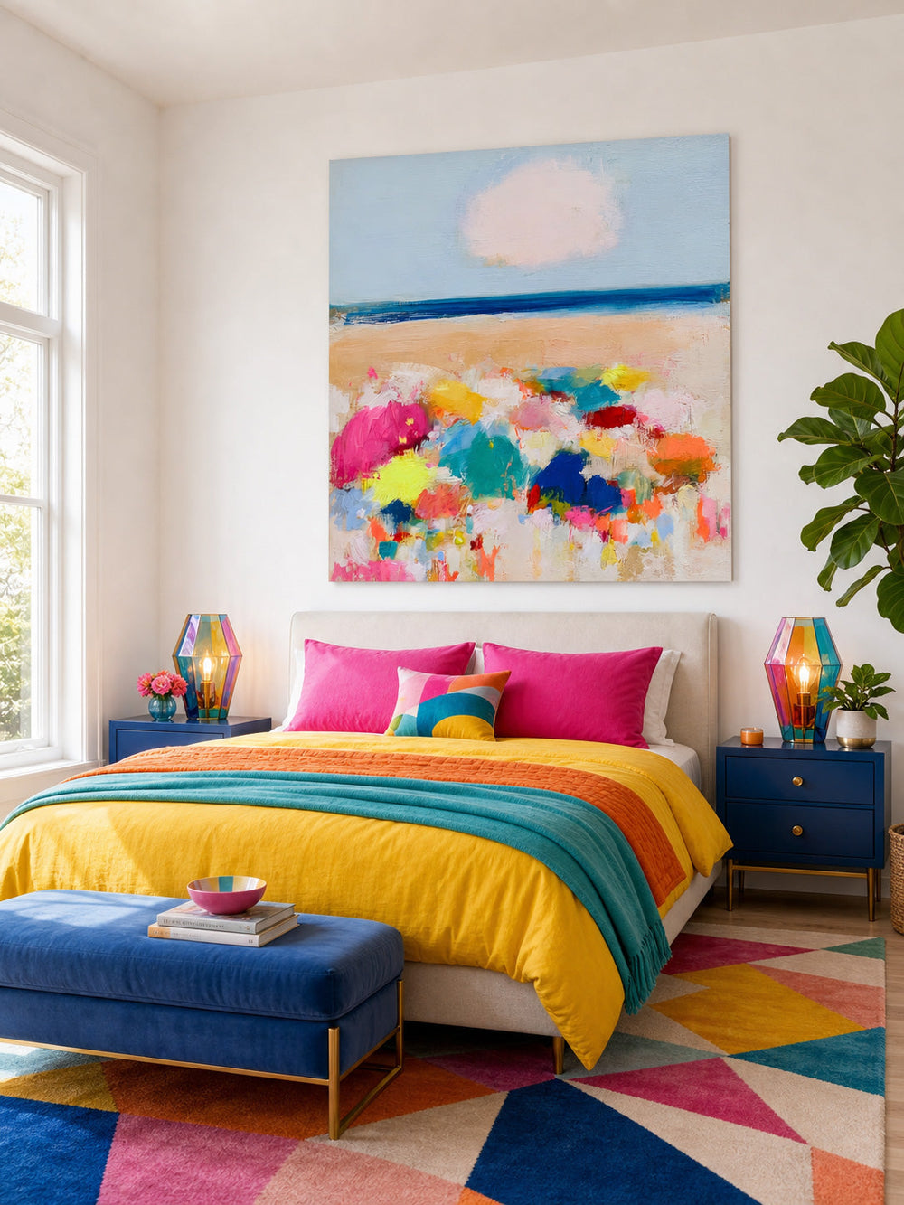 Hand-Painted Abstract Seaside Canvas With Rich Texture For Luxury Home And Office Interiors