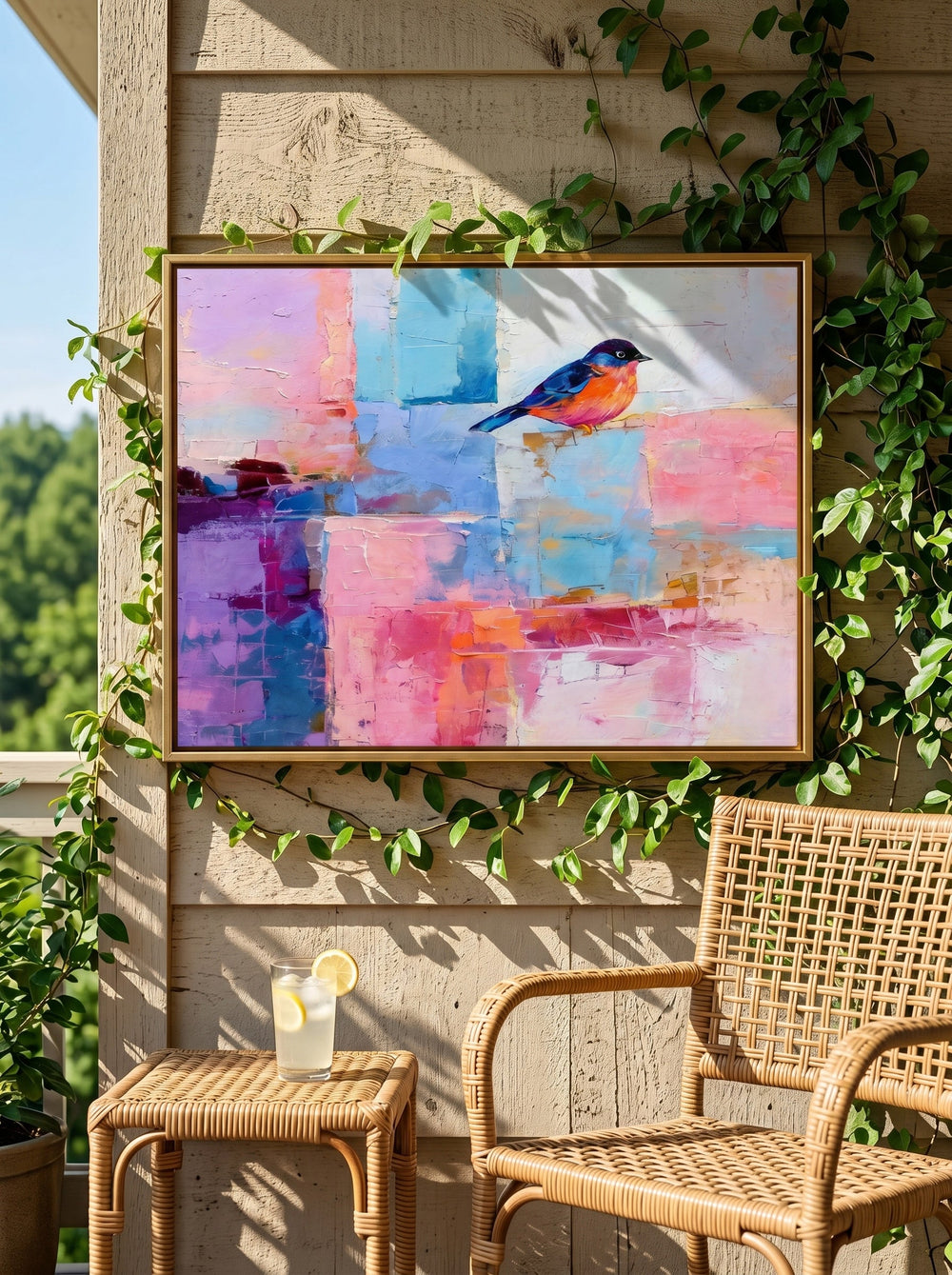 Modern Abstract Bird Painting With Pastel Colors For Living Room Decor