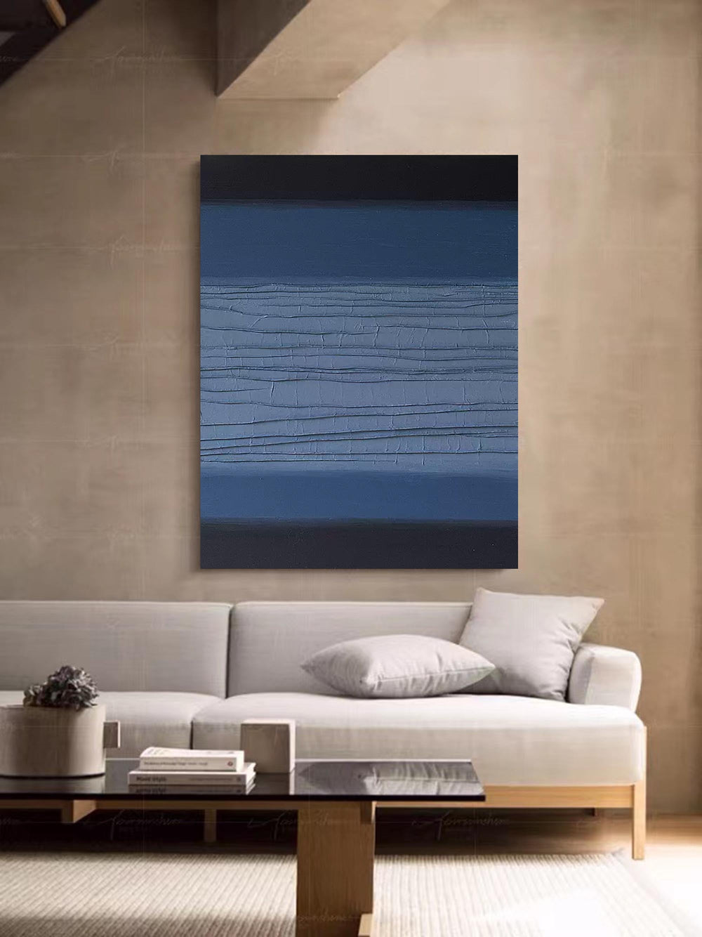 Original Wall Art Blue And Black Large Abstract acrylic painting Texture Minimalist Oil Painting On Canvas Home Decor