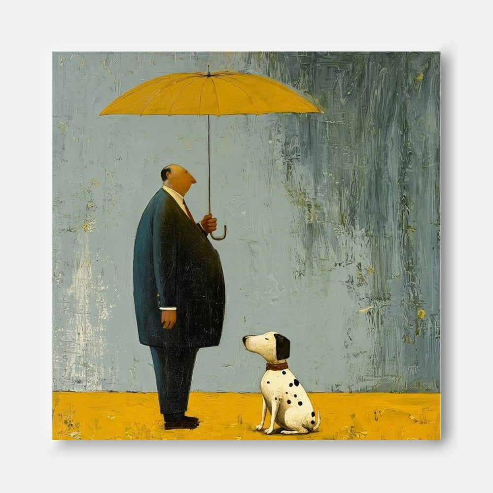 Modern Square Canvas Art Featuring A Loyal Dog And Owner In Minimalist Style