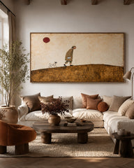 Whimsical Old Man And Dog Painting With Red Balloon For Living Room Wall Art Decor
