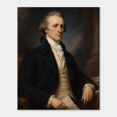Alexander Hamilton in an original full-color oil portrait displayed on a neutral background