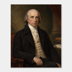 James Madison in an original full-color oil portrait displayed on a neutral background