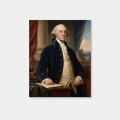 George Washington in a full-color oil portrait beside a folded parchment, patriotic wall art