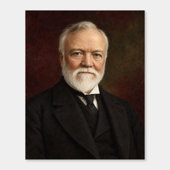 Andrew Carnegie in an original full-color oil portrait displayed on a neutral background