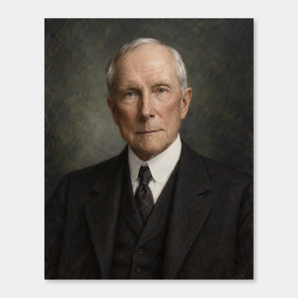 John D. Rockefeller in an original full-color oil portrait displayed on a neutral background
