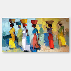 Original Women In Traditional Dress Wall Art Modern Colorful Figure Acrylic Painting Large Artwork Framed