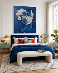 Modern Blue White Plaster Line Art Portrait Painting For Living Room Wall Decor