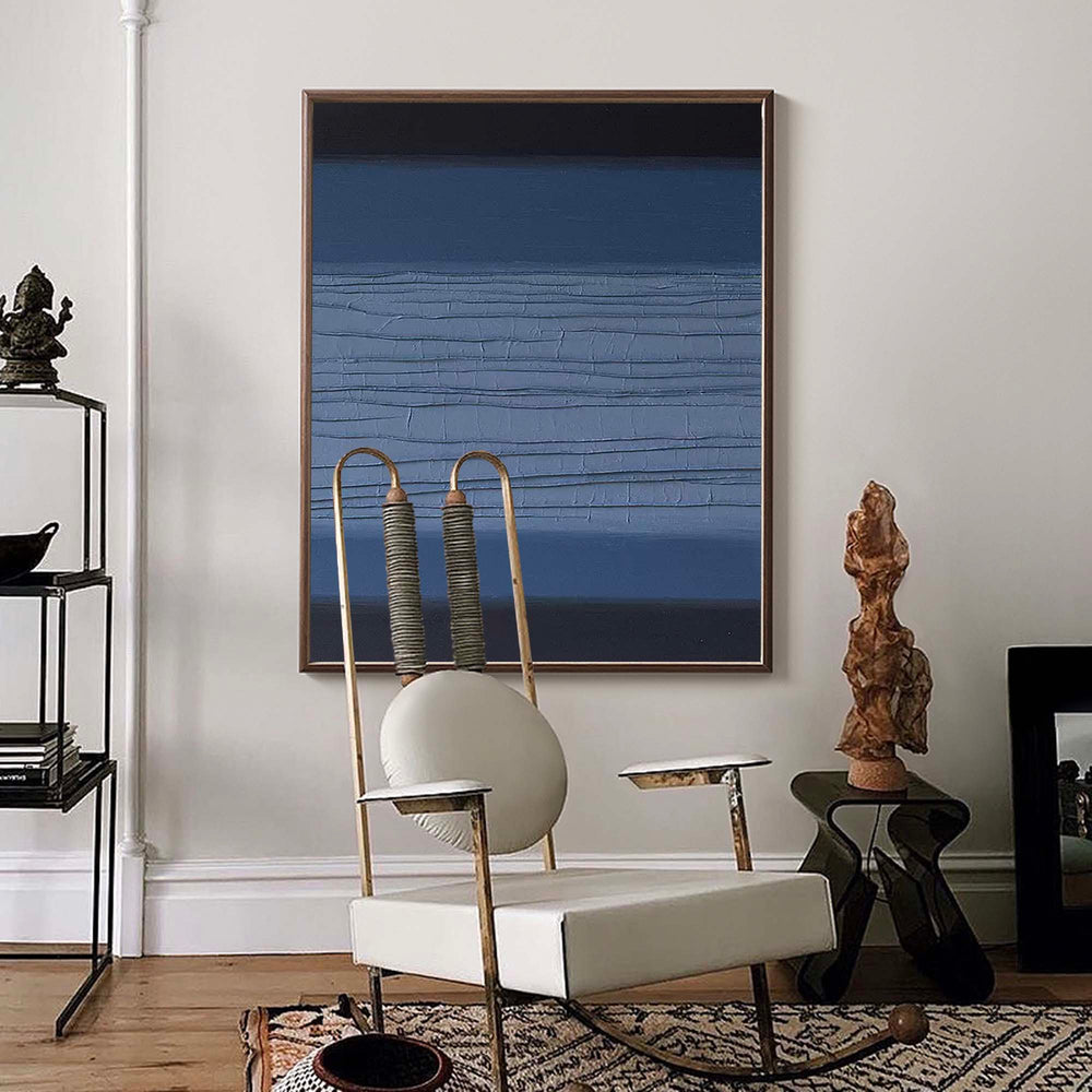 Original Wall Art Blue And Black Large Abstract acrylic painting Texture Minimalist Oil Painting On Canvas Home Decor