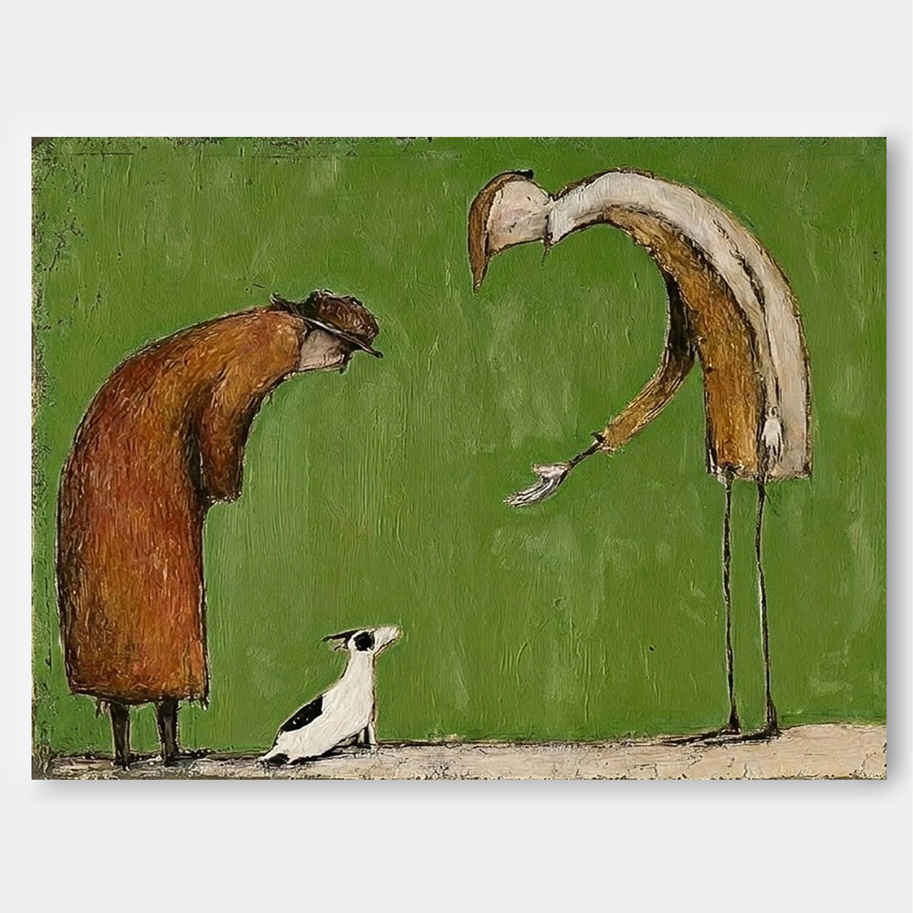 Retro Abstract People And Dog Painting For Living Room Wall Art Decor