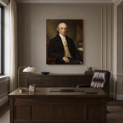 James Madison oil portrait displayed in a formal executive office