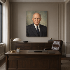Dwight D. Eisenhower oil portrait in a formal executive office