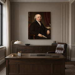 John Adams oil portrait displayed in a formal executive office
