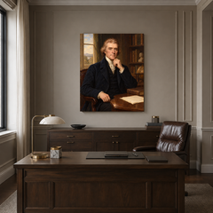 Thomas Jefferson oil portrait displayed in a formal executive office