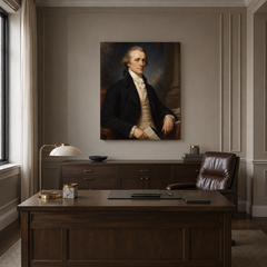 Alexander Hamilton oil portrait displayed in a formal executive office