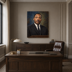 Martin Luther King Jr. oil portrait in a formal executive office
