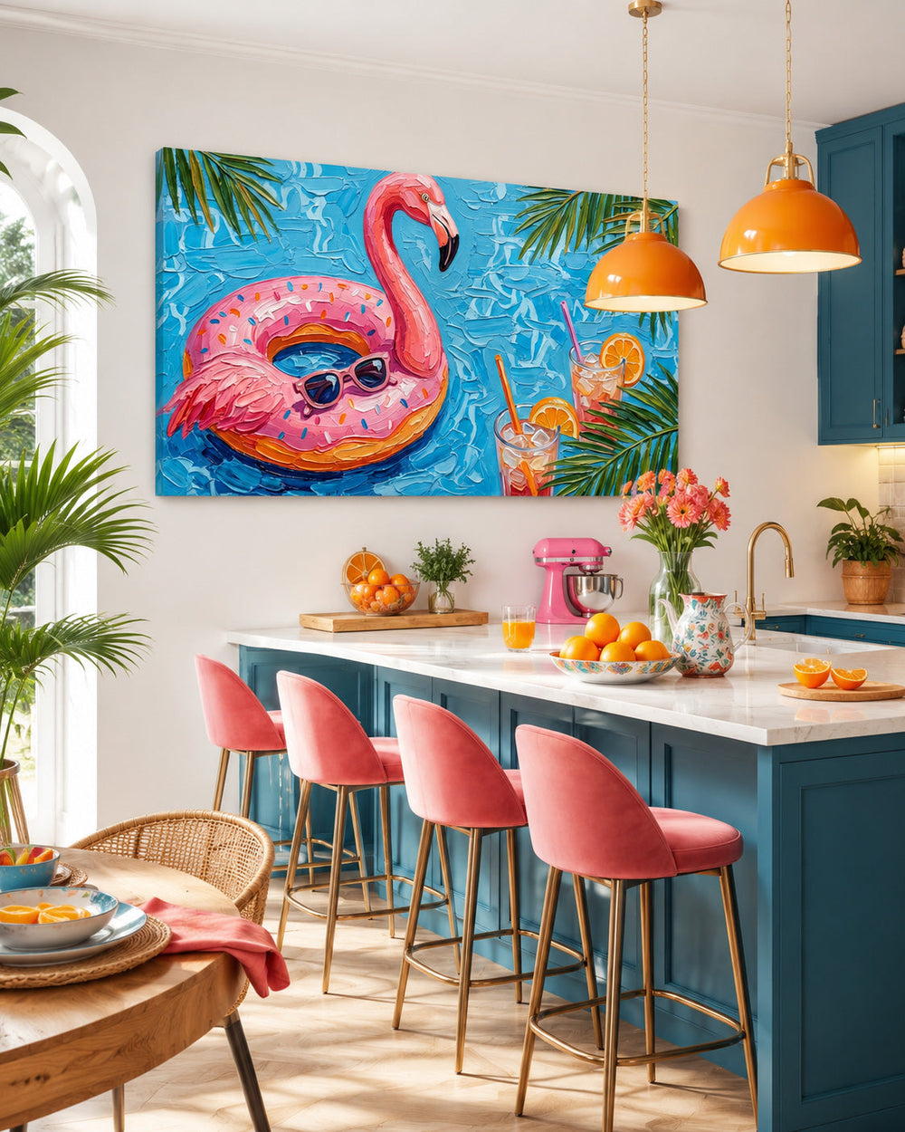 Vibrant Flamingo Pool Painting For Summer Home Decor With Retro Pop Art Style