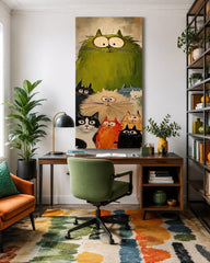 Original Illustrative Cat Artwork With Expressive Texture For Eclectic Home Interior Design