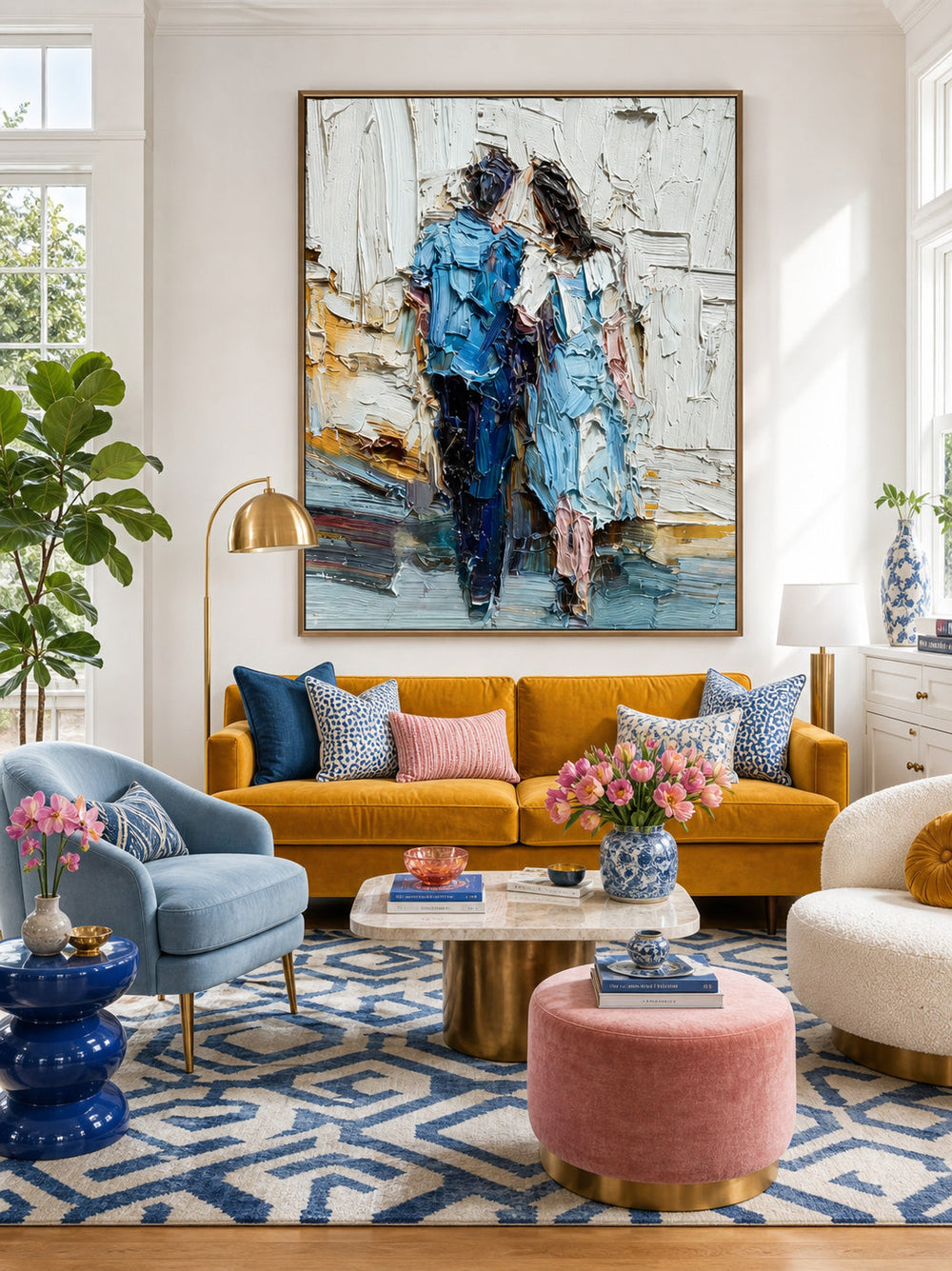 Romantic Couple Artwork Hand Painted Canvas Print Ideal Anniversary Gift For Him And Her
