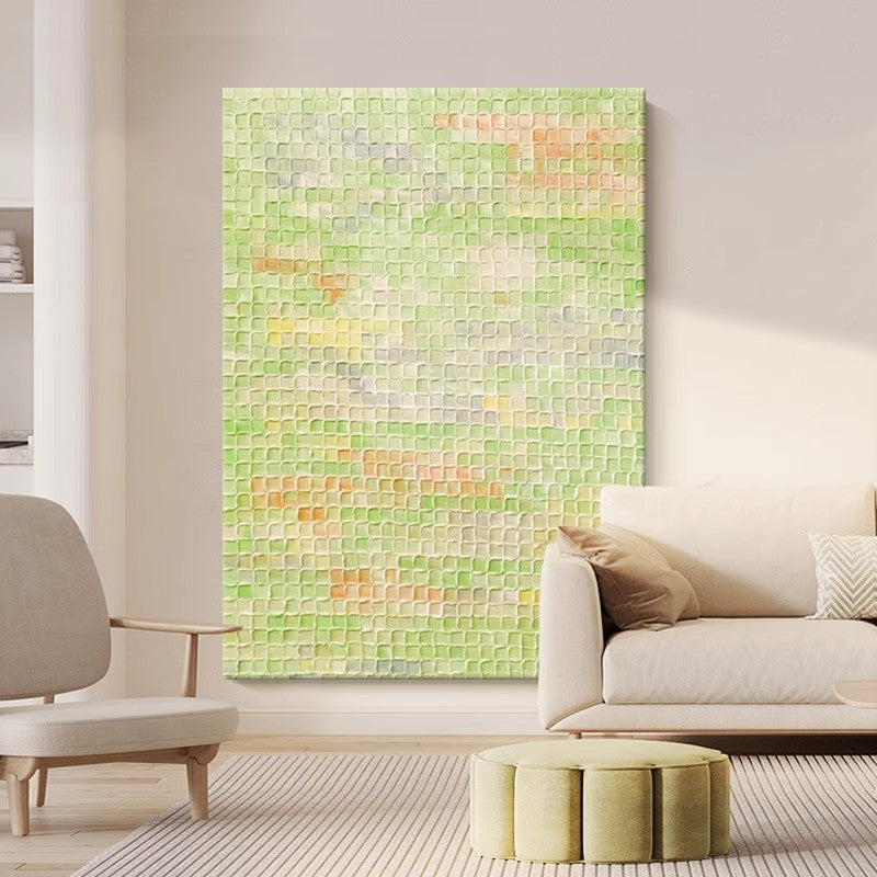 Yellow And Green Abstract Oil Painting on Canvas Modern Texture Wall Art Large Colorful Original Knife Painting Home Decor