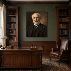 Thomas Edison oil portrait in a traditional study